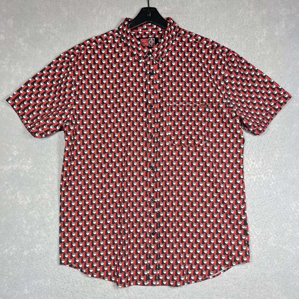 RSVLTS Harley Quinn 30 Mens XL Kunuflex Button Shirt Black Red Mosaic Mini Quinn - Picture 1 of 12